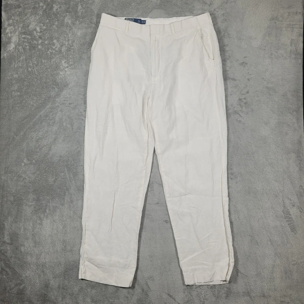 Vintage Polo Ralph Lauren Pants Mens 36x31 Trousers Linen Silk Ivory White